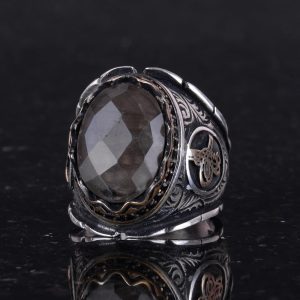 Doğal Dumanlı Kuvars Taşlı Yüzük, 925 Ayar Gümüş Yüzük, Farklı Tasarım Yüzük - Görsel 5
