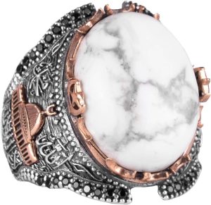 İslami Camii Doğal Howlite Taşlı Erkek Yüzük, 925 Ayar Gümüş Yüzük - Görsel 1