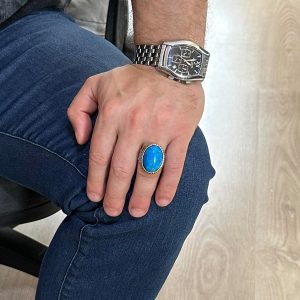 Yapay Taş Yüzük, 925 Ayar Gümüş Erkek Yüzüğü, Büyük Yüzük (Turkuaz Yapay Taş) - Görsel 3