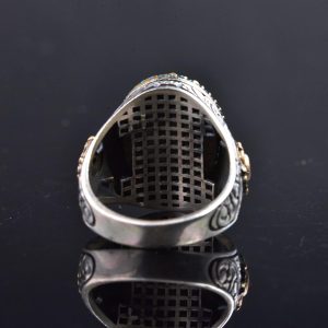 925 Ayar Gümüş Erkek Yüzük Doğal Arizona Turkuaz Taşı ve Ayrıntılı Oymalı Tasarım - Görsel 8