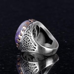 925 Ayar Sert Gümüş Erkek Yüzük - Doğal Taşlı El Yapımı Zarafet (Ametist Taşı) - Görsel 5