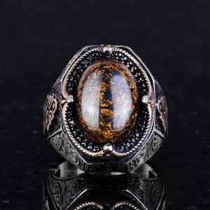 El Yapımı Doğal Bronzit Taş Yüzük - Cesur 925 Ayar Katı Gümüş Erkek Yüzüğü, Topraklama Gücü Tasarımı - Görsel 4