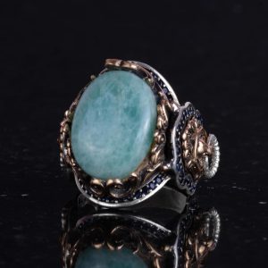 Aslan Erkek Gümüş Yüzük, Doğal Taş Yüzük - 925 Ayar Gümüş Yüzük (Amazonit) - Görsel 6