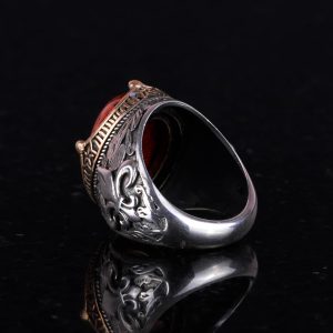 925 Ayar Gümüş El Yapımı Erkek Yüzük - Çeşitli Doğal Taşlarla Mevcut (Kırmızı Akik) - Görsel 6