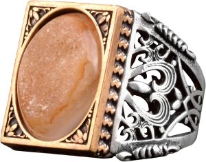 925 Ayar Gümüş Minimalist Yüzük ile Druzy Kuvars: Mor & Bej Varyasyonlar (Bej) - Görsel 1