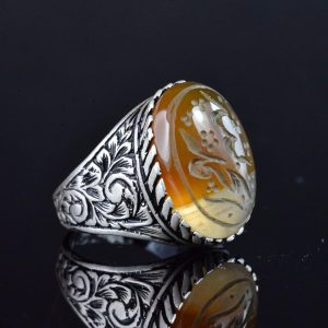 Gerçek Doğal Yemen Ametist Taşı Yüzük, 925 Ayar Gümüş Erkek İslami Yüzük, El Yapımı Hat Sanatı Tasarımı - Görsel 7