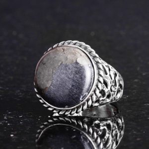 Gerçek Doğal Pirit Taşı Yüzük - 925 Ayar Sert Gümüş Erkek Yüzüğü - Görsel 4