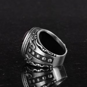 Oluşturulmuş Taş Yüzük, 925 Ayar Gümüş Yüzük, Tasarım Gümüş Erkek Yüzük (Cabochon Oniks Oluşturulmuş Taş) - Görsel 6