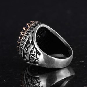 925 Ayar Gümüş Yüzük, Yapay Taş Yüzük, Kartal Sembolü Yüzük, El Yapımı Yüzük (Yapay mavi güneş) - Görsel 6