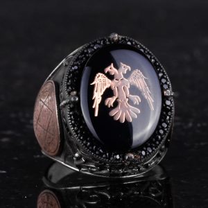 925 Ayar Gümüş El Yapımı Erkek Yüzük - Davud Yıldızı Yüzüğü (Çift Başlı Kartal) - Görsel 5