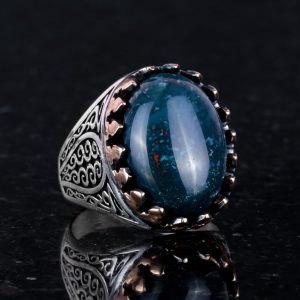 925 Ayar Katı Gümüş Erkek Yüzük - Doğal Yeşil Kan Taşı ile El Yapımı Şıklık - Görsel 4