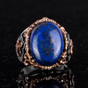 El Yapımı Lapis Lazuli Taş Yüzük, Yüzücü Halka Yüzük, 925K Sert Gümüş Erkek Yüzük - Bilgelik ve Gerçek Tasarımı - Görsel 6