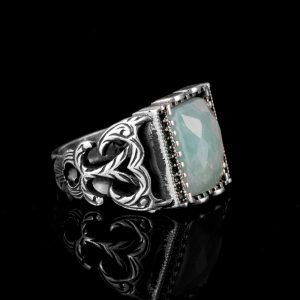 Akuamarin Erkek Yüzüğü, 925 Ayar Gümüş Yüzük, Gerçek Doğal Akuamarin Taşlı Yüzük - Görsel 4