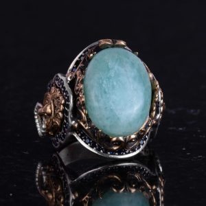 Aslan Erkek Gümüş Yüzük, Doğal Taş Yüzük - 925 Ayar Gümüş Yüzük (Amazonit) - Görsel 5