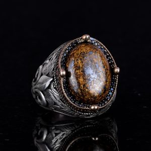 925K Gümüş İşçilikli Erkek Yüzük - Çeşitli Doğal Taşlarla Mevcut (Bronzit) - Görsel 4