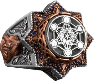Metatron Yüzüğü, Damgalı Yüzük, Helatron Küp, 925 Ayar Gümüş Yüzük Erkekler İçin - Görsel 1
