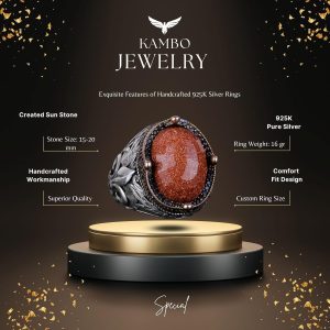 925 Ayar Gümüş Yüzükler Premium Yapay Taşlarla (Yapılmış Kahverengi Güneş Taşı) - Görsel 6