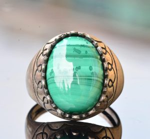 Doğal Malakit Doğal Taş Yüzük - 925 Ayar Gümüş Malakit Yüzük - Görsel 5