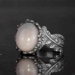 El Yapımı 925 Ayar Gümüş Erkek Yüzük Doğal Opal Taşı - Yaprak Desenli İfadeli Yüzük (Stil-2) - Görsel 5