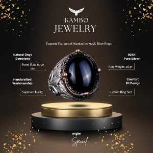 925 Ayar Gümüş El Yapımı Erkek Yüzük - Çeşitli Doğal Taşlarla Mevcut (Oniks) - Görsel 5