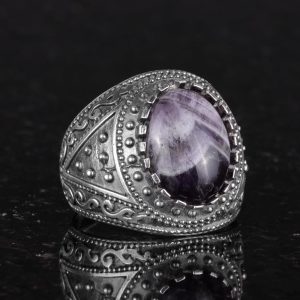 Gerçek Doğal Taş Yüzük, 925 Ayar Katı Gümüş Erkek Yüzüğü (Ametist) - Görsel 4