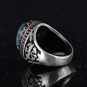 925 Ayar Gümüş Yüzük, Yapay Taş Yüzük, Kartal Sembolü Yüzük, El Yapımı Yüzük (Yapay Zümrüt) - Görsel 7