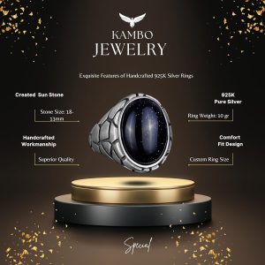 Erkekler için Lüks 925 Ayar Gümüş Yaratılmış Taş Yüzükler - Çeşitli Koleksiyon (Mavi Yıldız Yaratılmış Taş) - Görsel 7