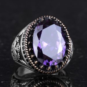 925 Ayar Gümüş Yüzük, Yapay Taş Yüzük, Kartal Sembolü Yüzük, El Yapımı Yüzük (Yapay Ametist) - Görsel 5