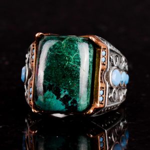 Gerçek Doğal Taş Yüzük - 925 Ayar Gümüş Yüzük (Krisokolla) - Görsel 6