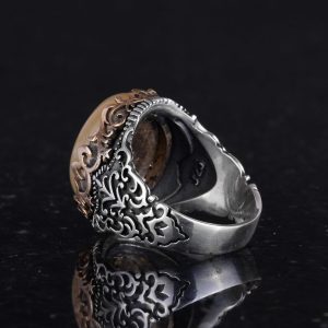 Gerçek Doğal Taş El Yapımı Yüzük - 925 Ayar Gümüş El Yapımı Yüzük - Şık Yüzük (Sarı akik) - Görsel 5