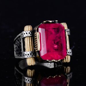 Kırmızı Paraiba Taşı Erkek Yüzüğü - 925 Ayar Gümüş El Yapımı Yüzük - Erkek Yüzüğü - Görsel 5