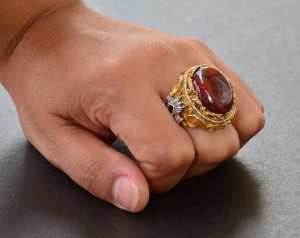 Gerçek Doğal Kan Taşı Taşlı Yüzük, Katı Sterlin Gümüş Yüzük, Erkek Yüzük, Kırmızı - Görsel 7