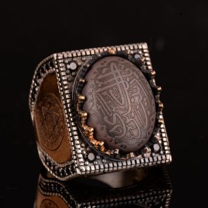 Gerçek Doğal Hematit Taş Yüzük, 925 Ayar Sert Gümüş Erkek Yüzük, İslami Yüzük, El Yapımı Yüzük - Görsel 4