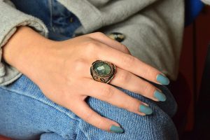 Gerçek Prehnit Taşlı Yüzük, El Yapımı Osmanlı Tasarımı 925 Ayar Gümüş Erkek Yüzüğü - Görsel 7