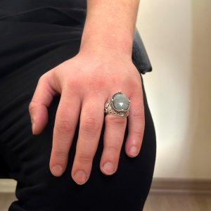925 Ayar Gümüş El Yapımı Erkek Yüzük - Çeşitli Doğal Taşlarla Mevcut (Akvamarin) - Görsel 3