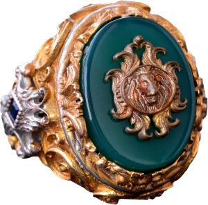 Jade Taş Yüzük - 925 Ayar Gümüş Yüzük - El Yapımı Erkek Altın Kaplama Yüzük (Aslan)