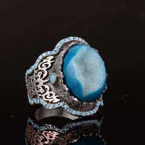 El Yapımı 925 Ayar Gümüş Erkek Yüzük - Doğal Taşlı (Drusy Kuvars) - Görsel 6