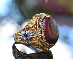 Gerçek Doğal Kan Taşı Taşlı Yüzük, Katı Sterlin Gümüş Yüzük, Erkek Yüzük, Kırmızı - Görsel 4