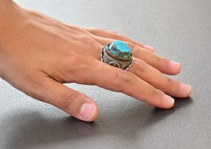Gerçek Arizona Turkuaz Taşlı Yüzük, Osmanlı İmparatorluğu, Sterlin Gümüş Yüzük, Mavi - Görsel 7