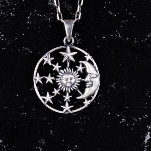 925 Ayar Gümüş Güneş ve Ay Kolye, Gökyüzü Yıldızları Pendantı, El Yapımı Kolye - Görsel 3
