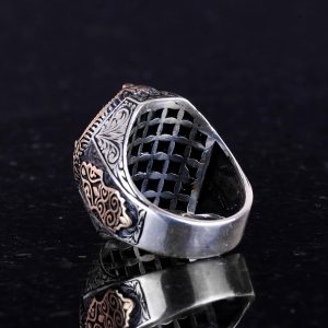 925 Ayar Katı Gümüş Erkek Yüzük - El Yapımı Unakite Taşı Yüzük, Sanatsal Tasarım - Görsel 6