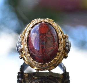 Gerçek Doğal Kan Taşı Taşlı Yüzük, Katı Sterlin Gümüş Yüzük, Erkek Yüzük, Kırmızı - Görsel 5