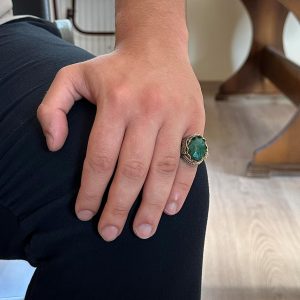 Gerçek Doğal Taş El Yapımı Yüzük - 925 Ayar Gümüş Şık Yüzük (Zümrüt) - Görsel 3