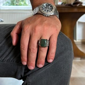 925 Ayar Gümüş Yüzük - Gerçek Doğal Taş Yüzük - El Yapımı Yüzük (Kan Taşı) - Görsel 3