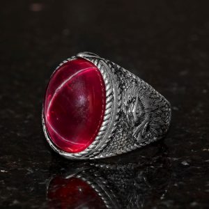 Gerçek Doğal Taş Erkek Yüzüğü, Şahin Yüzüğü, 925 Ayar Gümüş Yüzük (Yıldız Yakutu) - Görsel 5