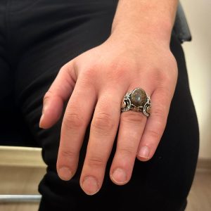 El Yapımı Gerçek Doğal Bronzit Taş Yüzük, 925 Ayar Katı Gümüş Erkek Yüzüğü - Görsel 3