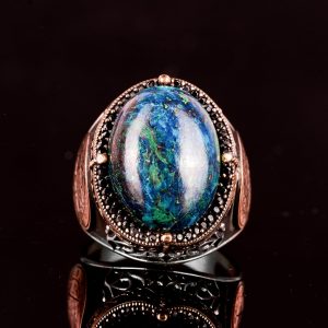 Doğal Azurit Taşlı Yüzük, Davud Yıldızı Gümüş Yüzük - Gizemli 925 Ayar Sert Gümüş Erkek Yüzüğü - Görsel 6