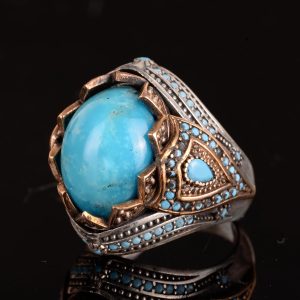 Gerçek Doğal Arizona Turkuaz Taş Yüzük, Kral Yüzüğü, Sultan Yüzüğü, 925 Ayar Gümüş Yüzük Erkekler İçin - Görsel 5