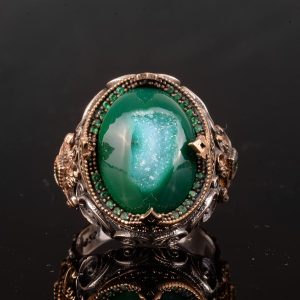 Gerçek Kristal Druzy Kuvars Taşı Yüzük, El Yapımı Yüzük, Sterlin Gümüş Yüzük - Görsel 6