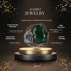 Yeşil Paraiba Yapay Taş Yüzük - 925 Ayar Gümüş Yüzük, El Yapımı Taş Takı - Görsel 2